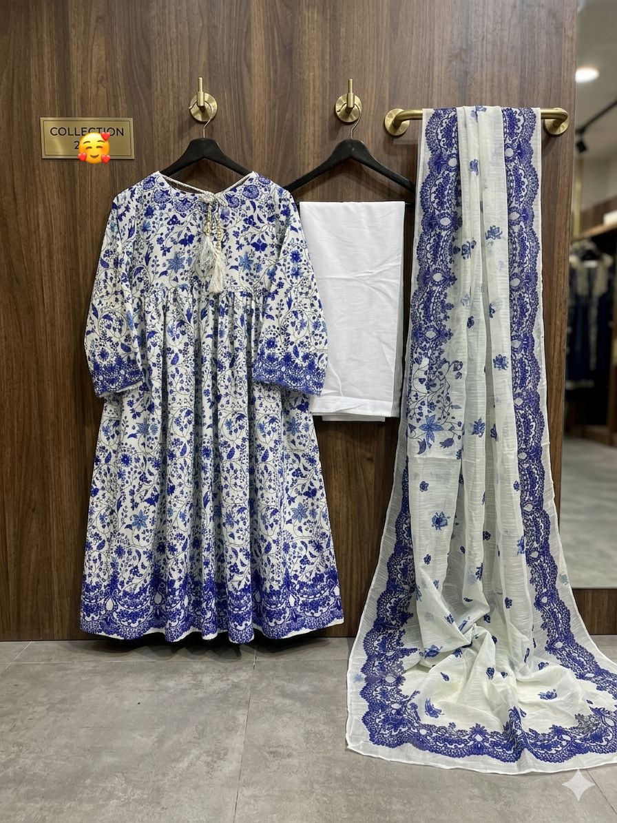 Digital Printed Doria Lawn Frock 3pc Dress