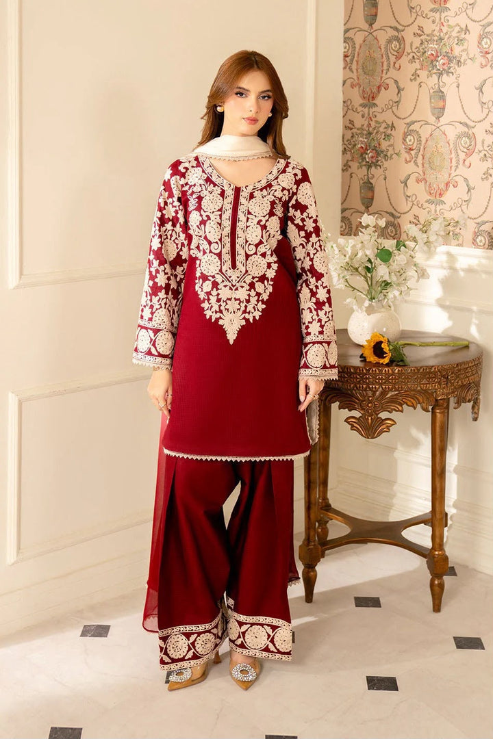 Winter Collection 2026 – 3PC Embroidered Dhank Suit with Digital Printed Shawl