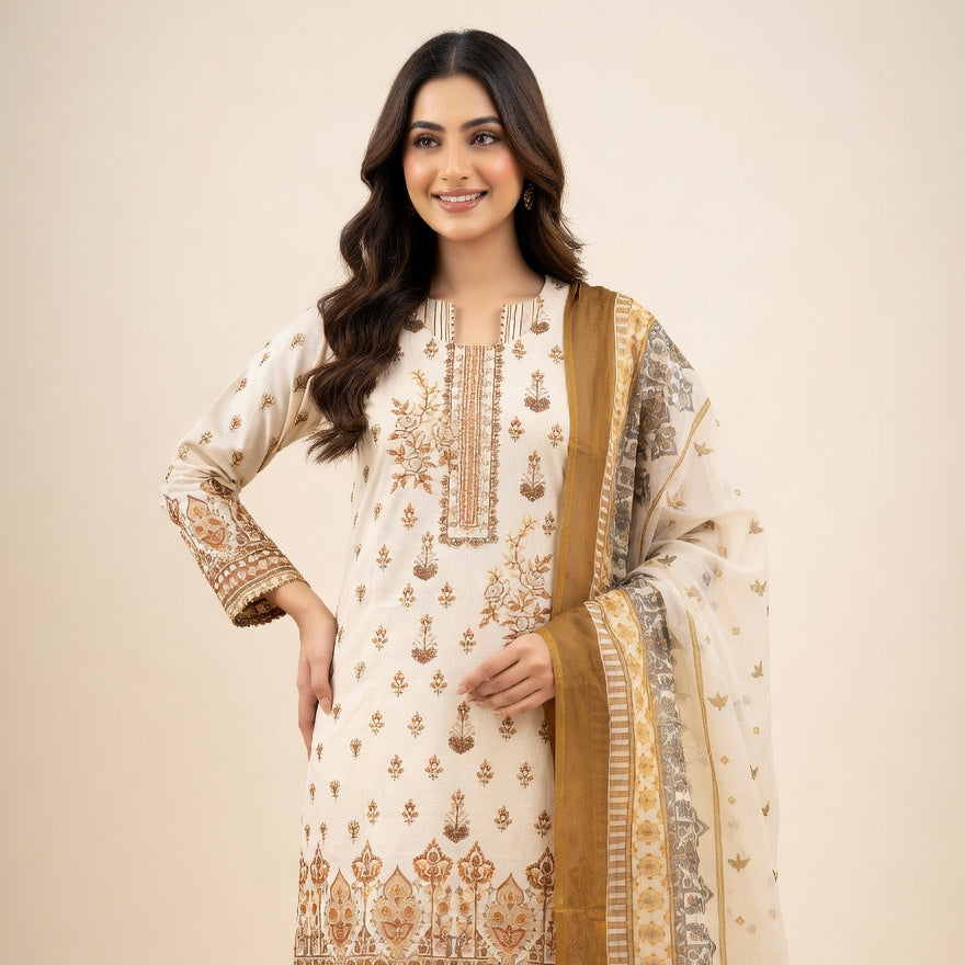 Lawn 3 piece Suiting Embroidered Shirt