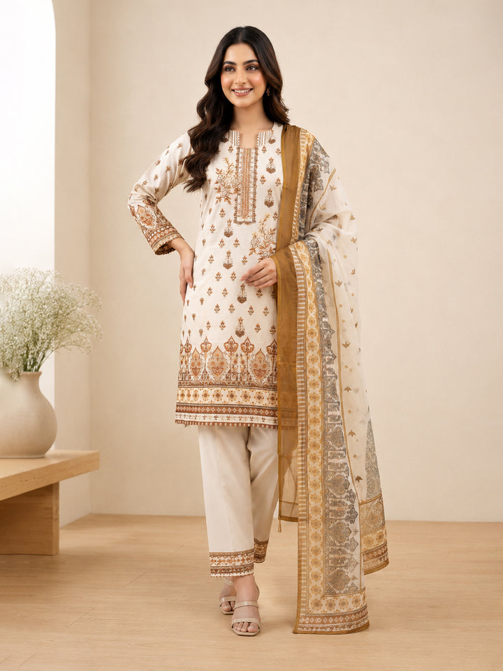 Lawn 3 piece Suiting Embroidered Shirt