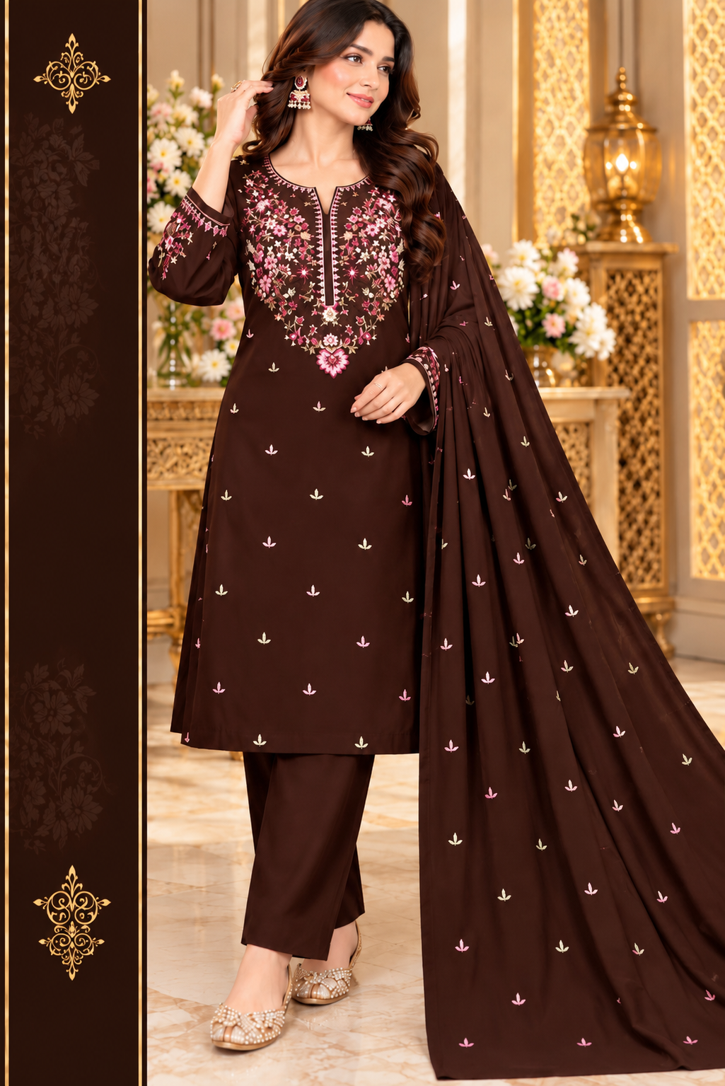 Chocolate Bloom Embroidered Suit