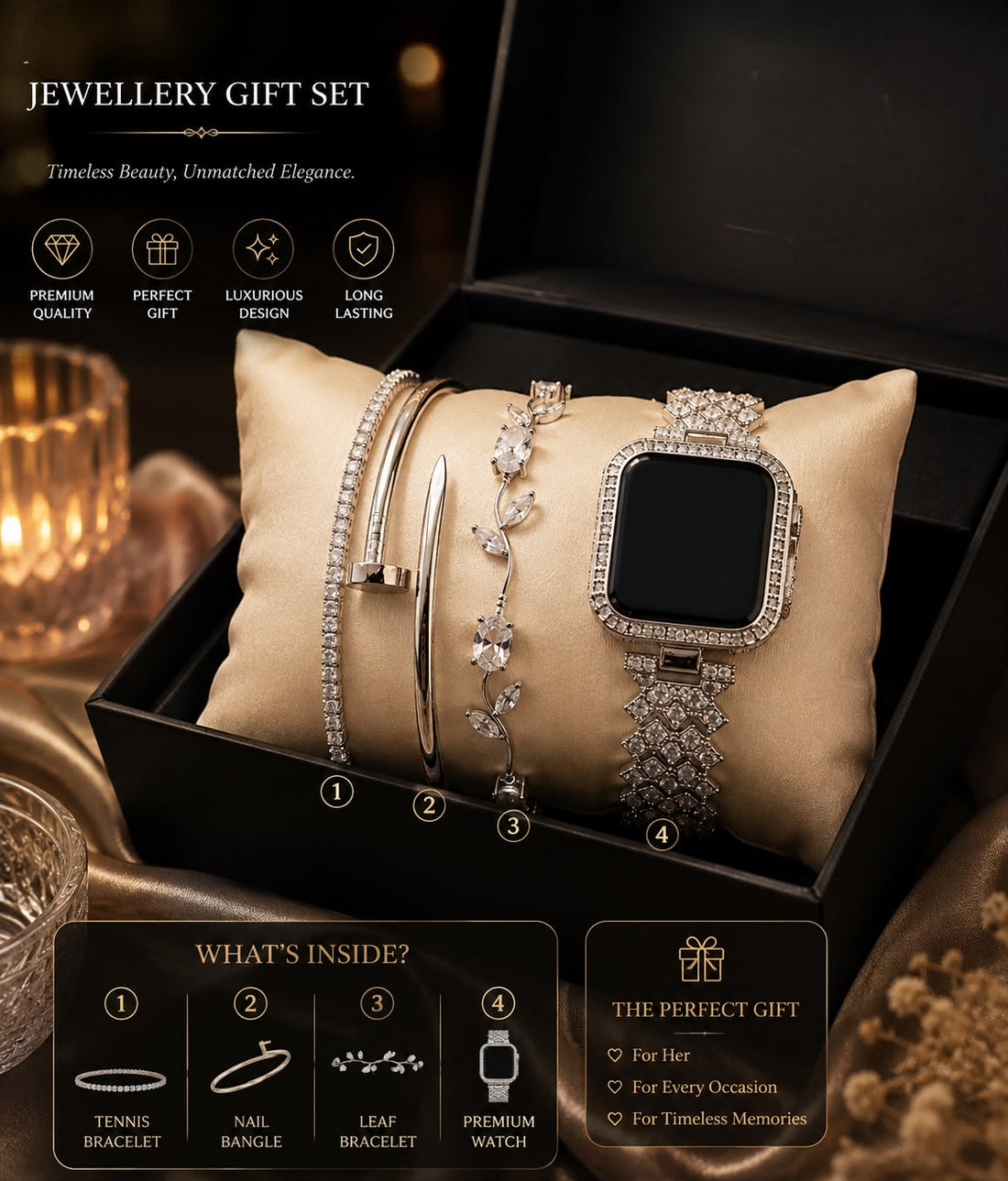 Ladies Silver Luxury 4-Piece Gift Set