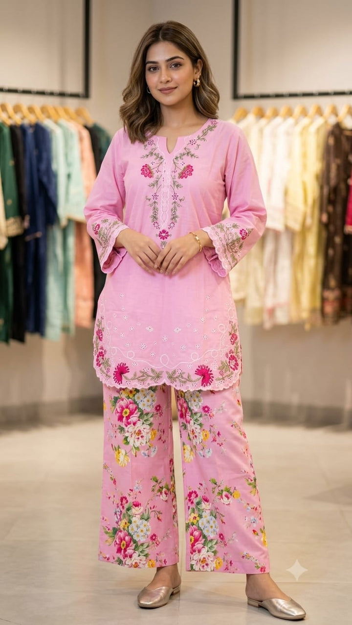 Elegant Floral Embroidered 2 - Piece Suit