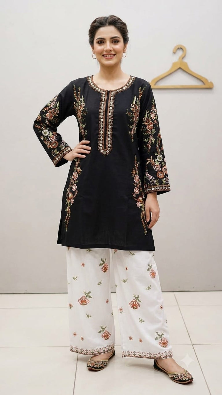 Elegant Floral Embroidered 2 - Piece Suit