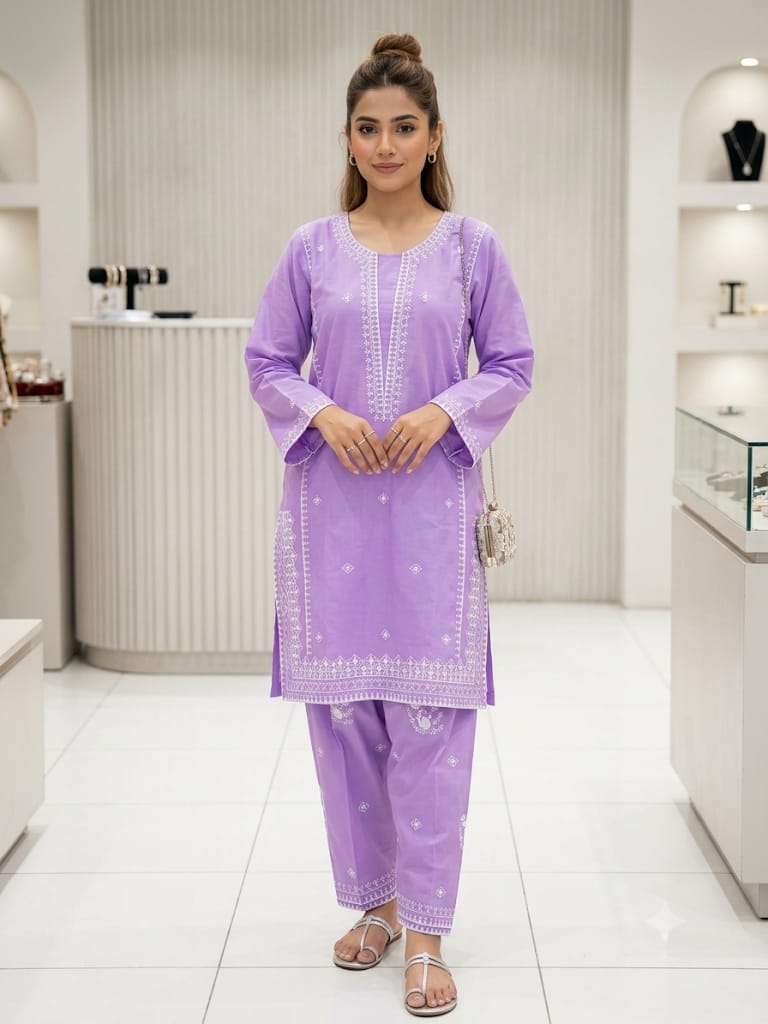 Purple Pearl Embroidered 2 - Piece Suit