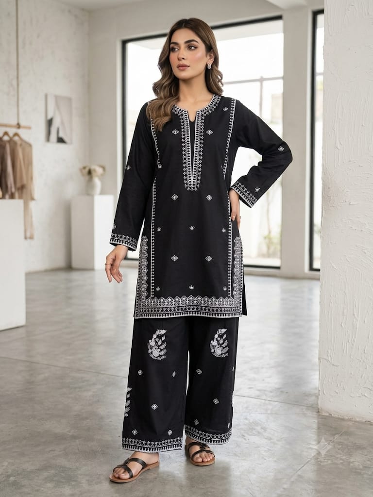 Black Embroidered 2 - Piece Suit