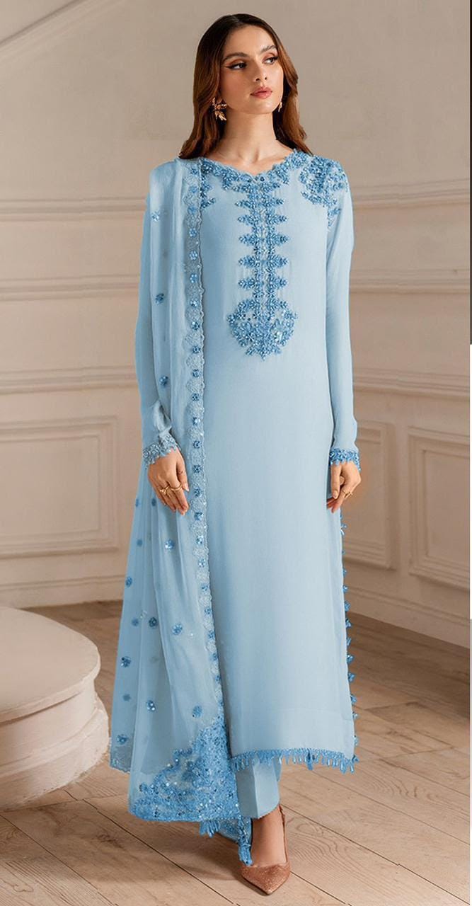 Blue Blossom Embroidered Suit