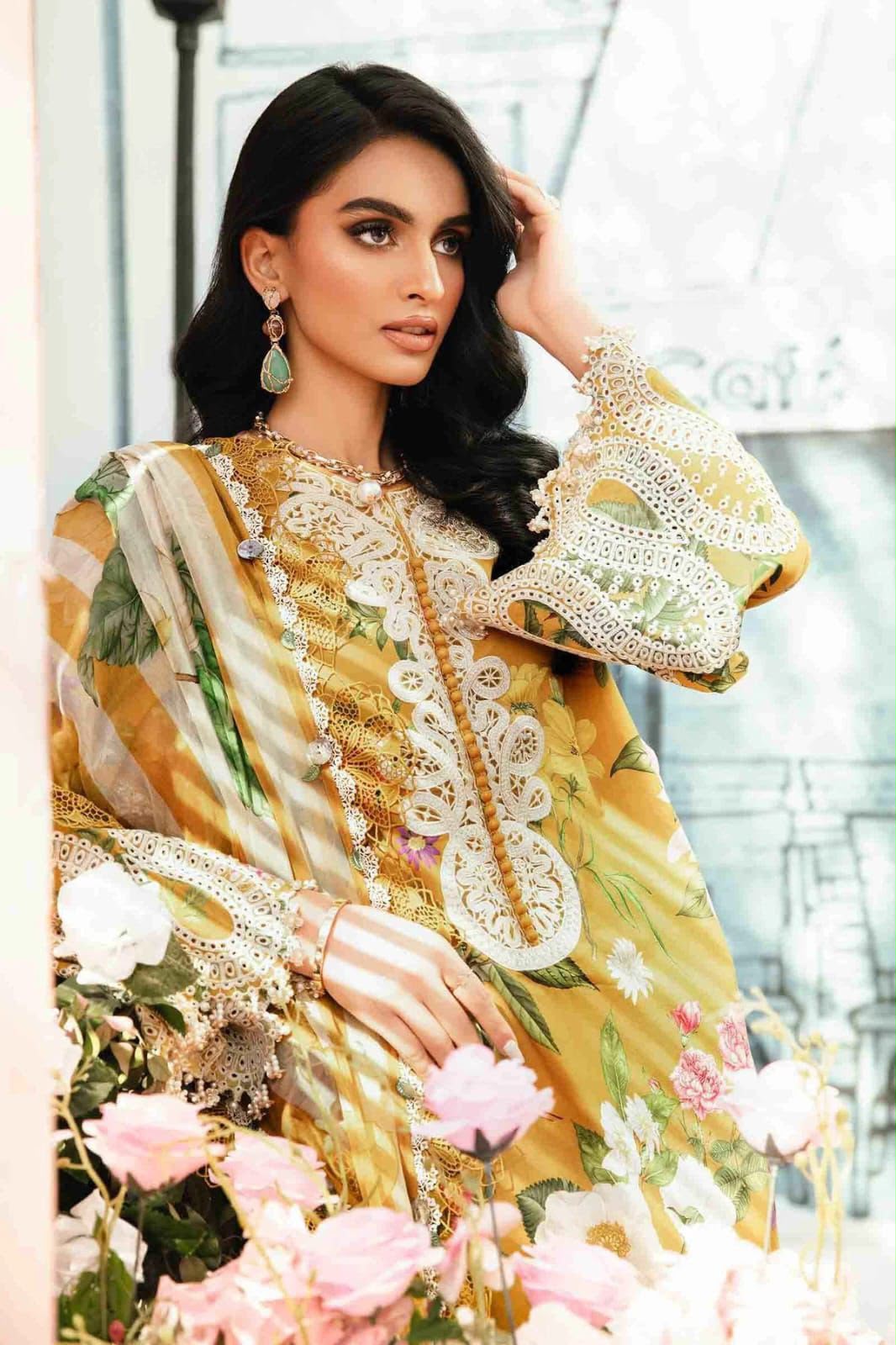 Mustard Bloom Embroidered Suit