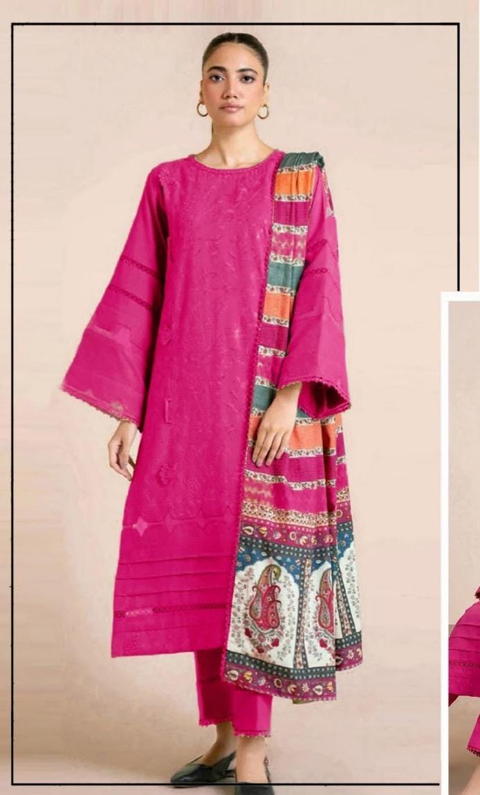 Pink 3-Piece Printed Dupatta Suit