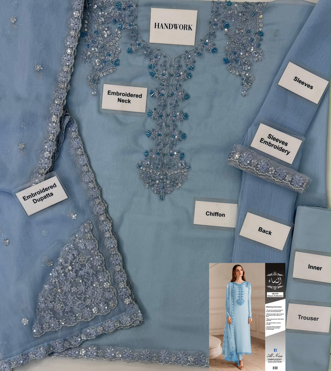 Blue Blossom Embroidered Suit