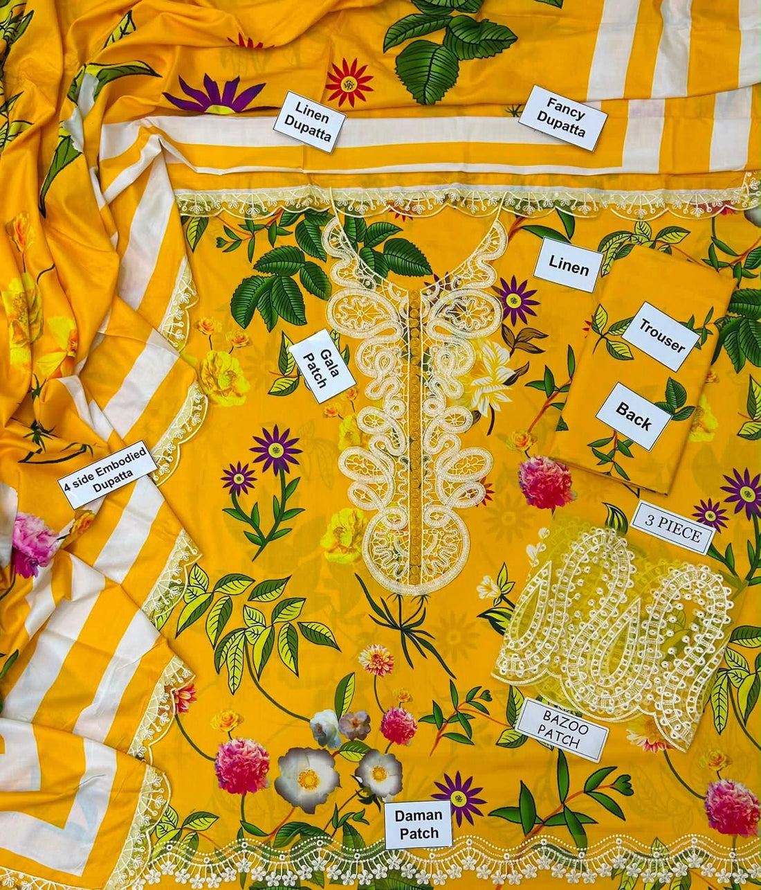 Mustard Bloom Embroidered Suit