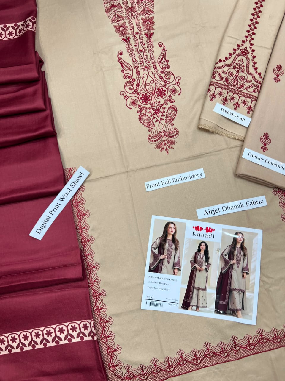 Royal Maroon Embroidered 3-Piece