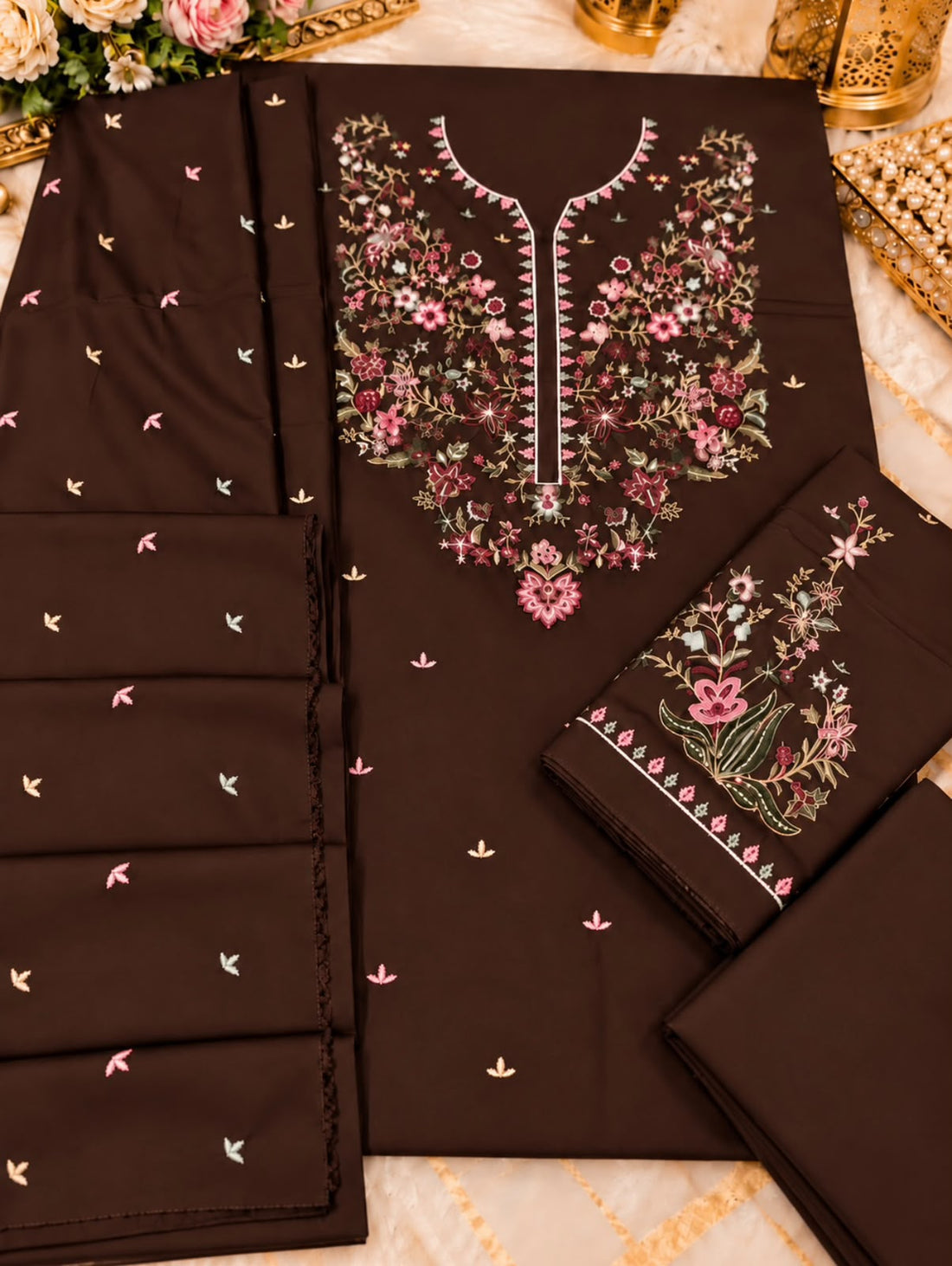Chocolate Bloom Embroidered Suit