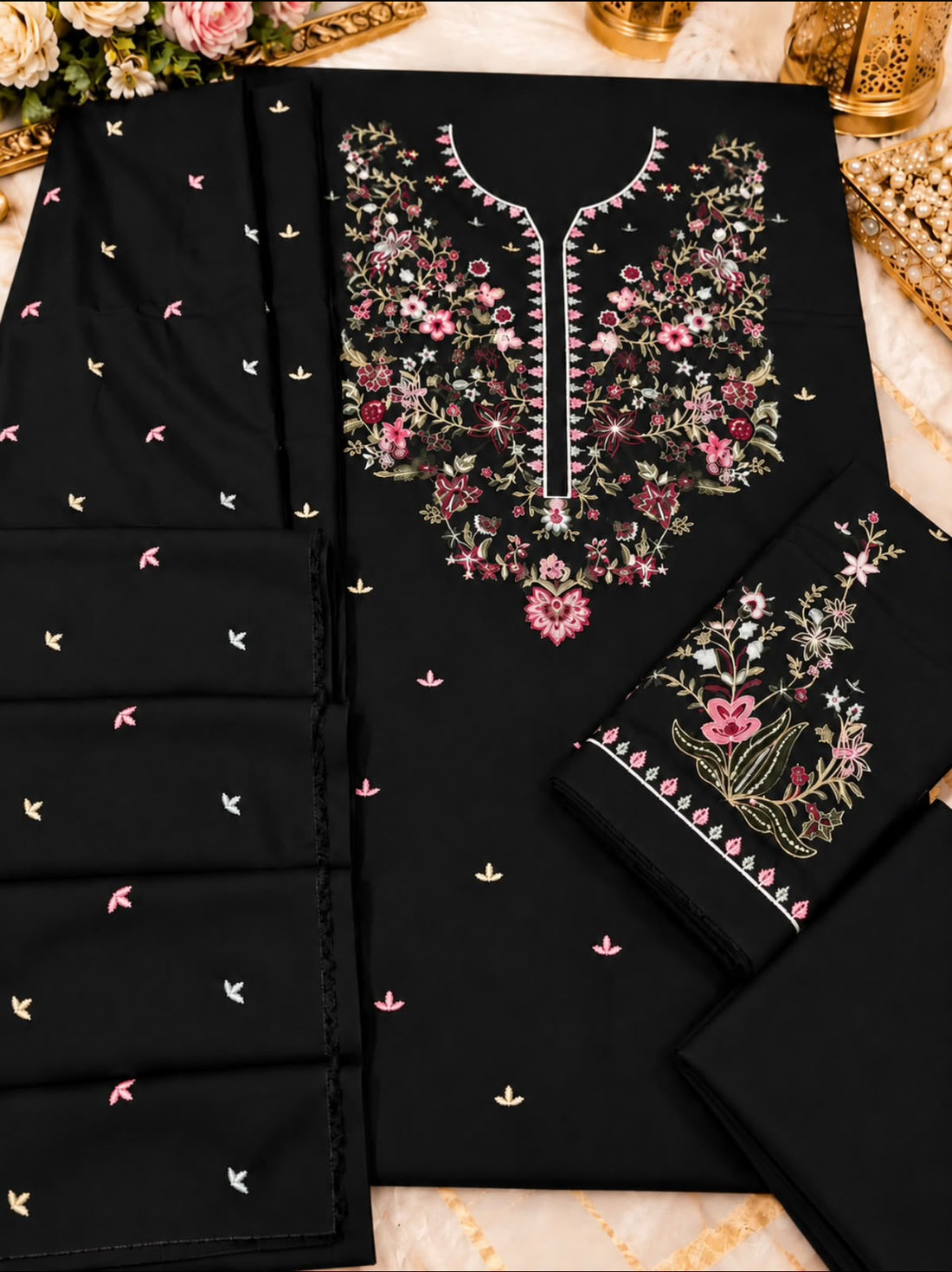 Black Elegance Embroidered 3-Piece Suit