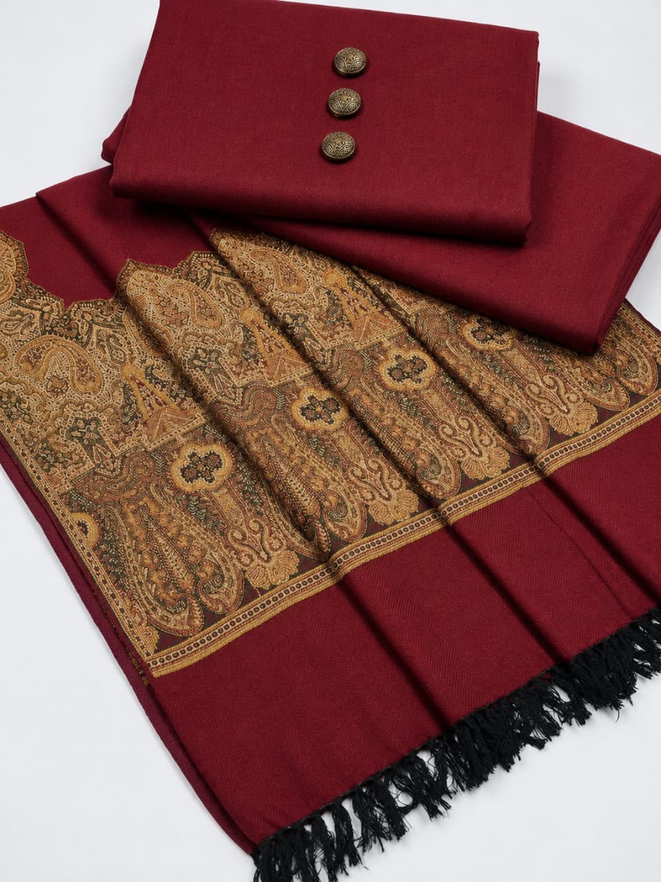 Luxury Maroon Embroidered Winter Suit