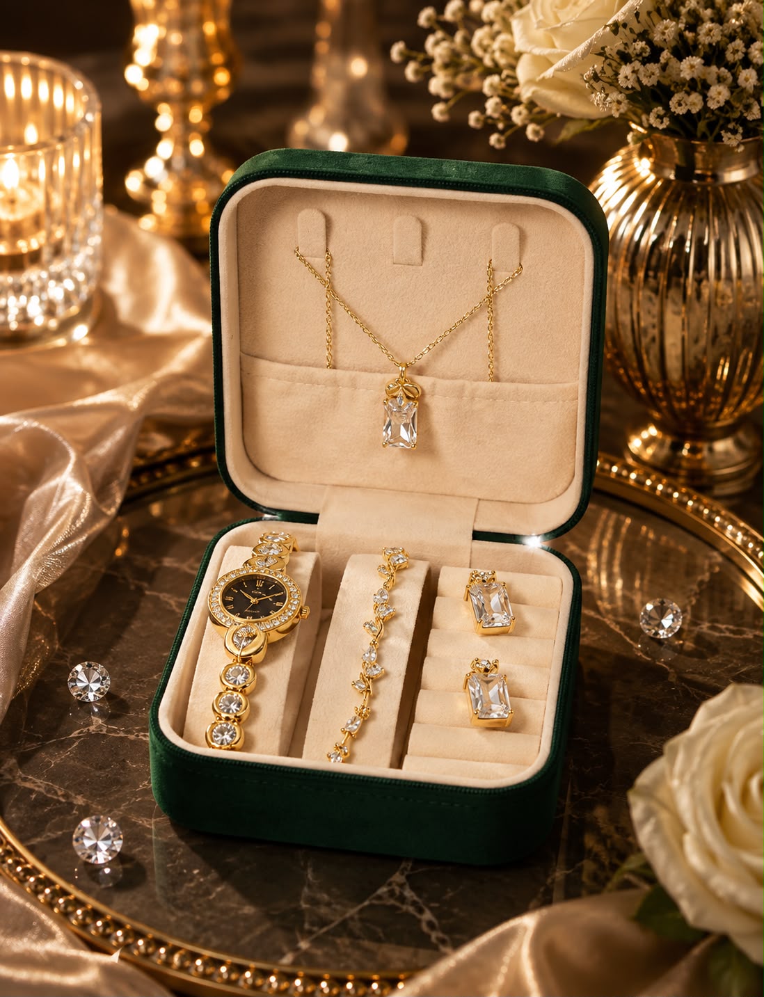 Watch n Pendant Set Black (gold-plated)