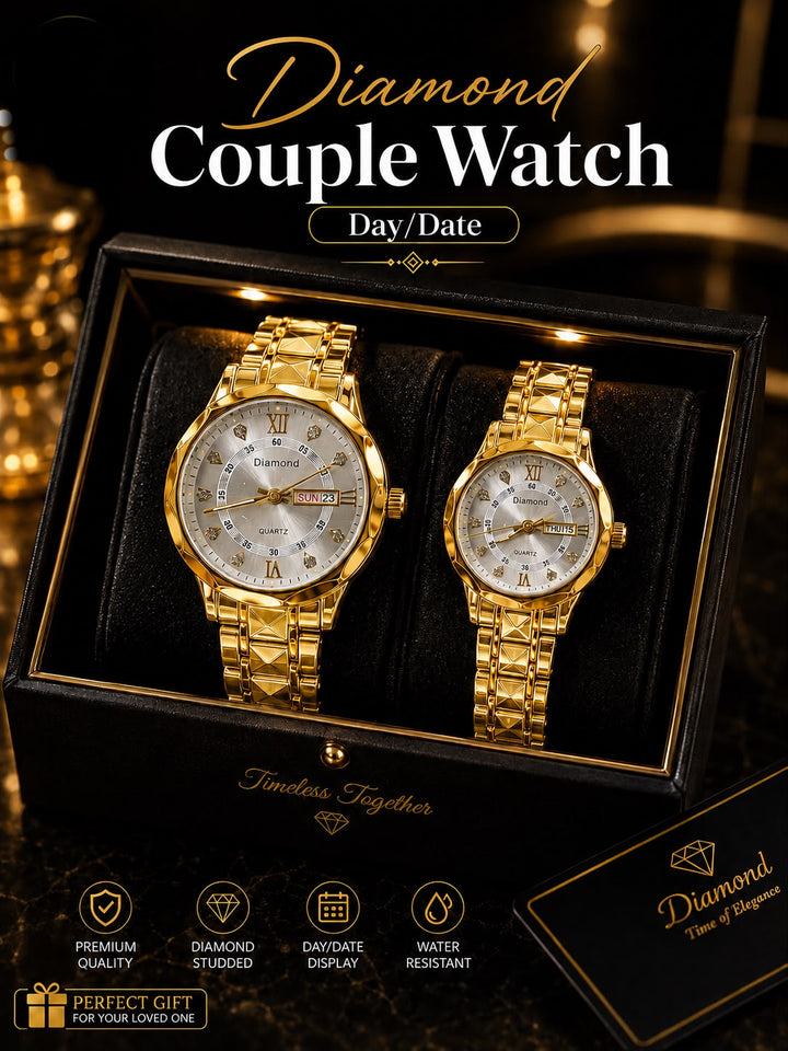 Diamond Collection Couple Watch (Bright Gold)