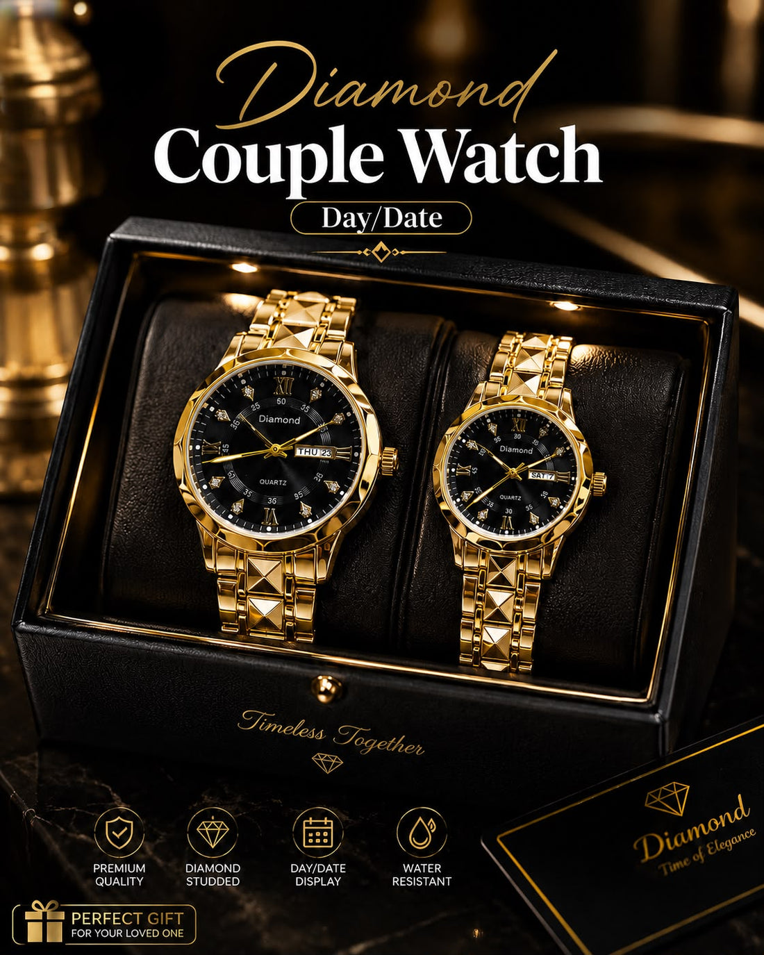 Diamond Collection Couple Watch (GOLD COLOR)