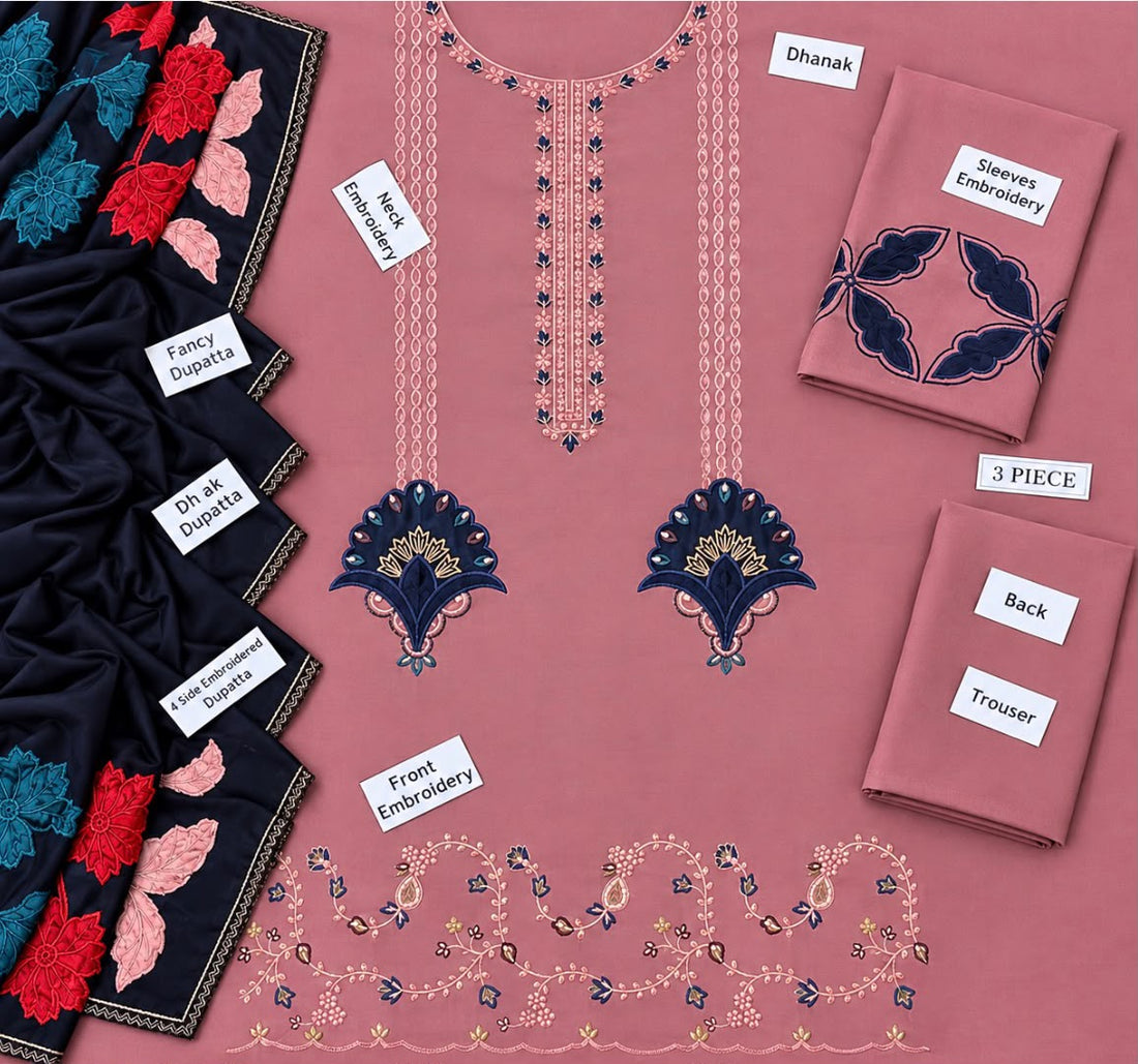 Premium Dhank Embroidered 3-Piece Suit