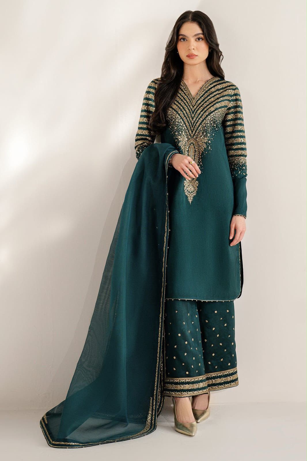 Winter Collection 2026 – 3PC Embroidered Dhank Suit with 4-Side Embroidered Shawl