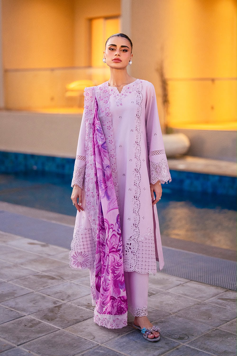 Chikankari Embroidered Dhank 3-Piece Suit