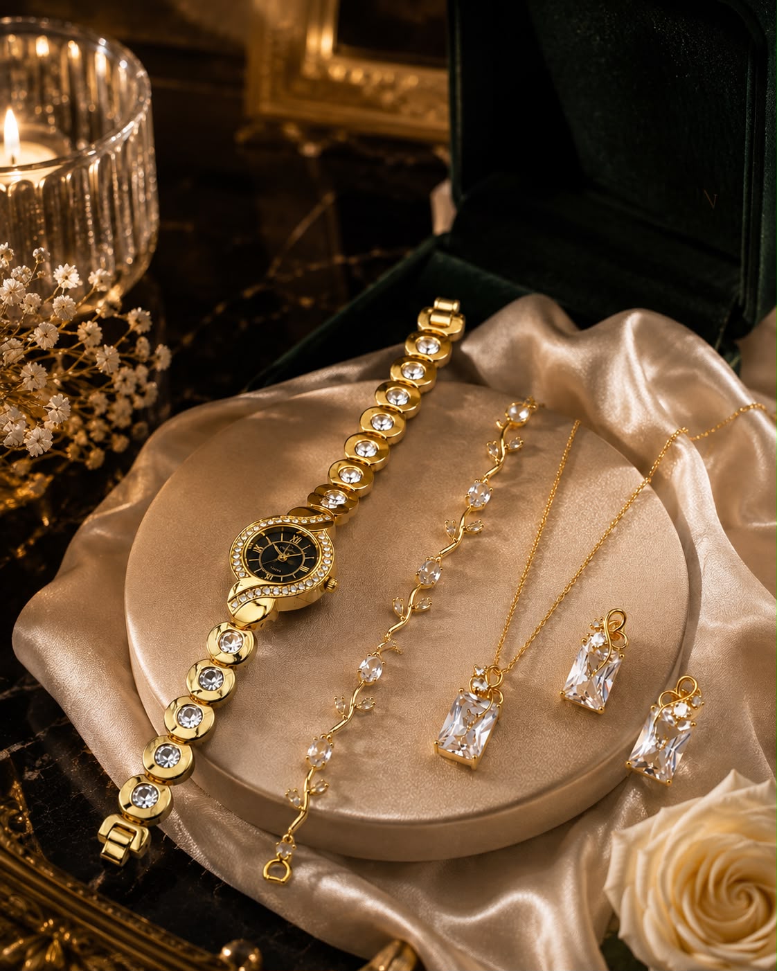 Watch n Pendant Set Black (gold-plated)