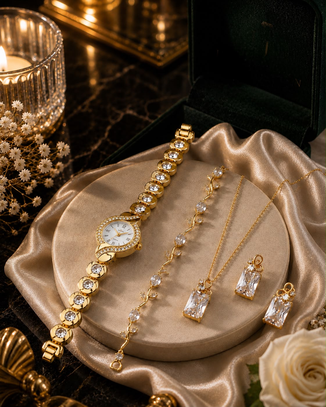 Watch n Pendant Set White (gold-plated)