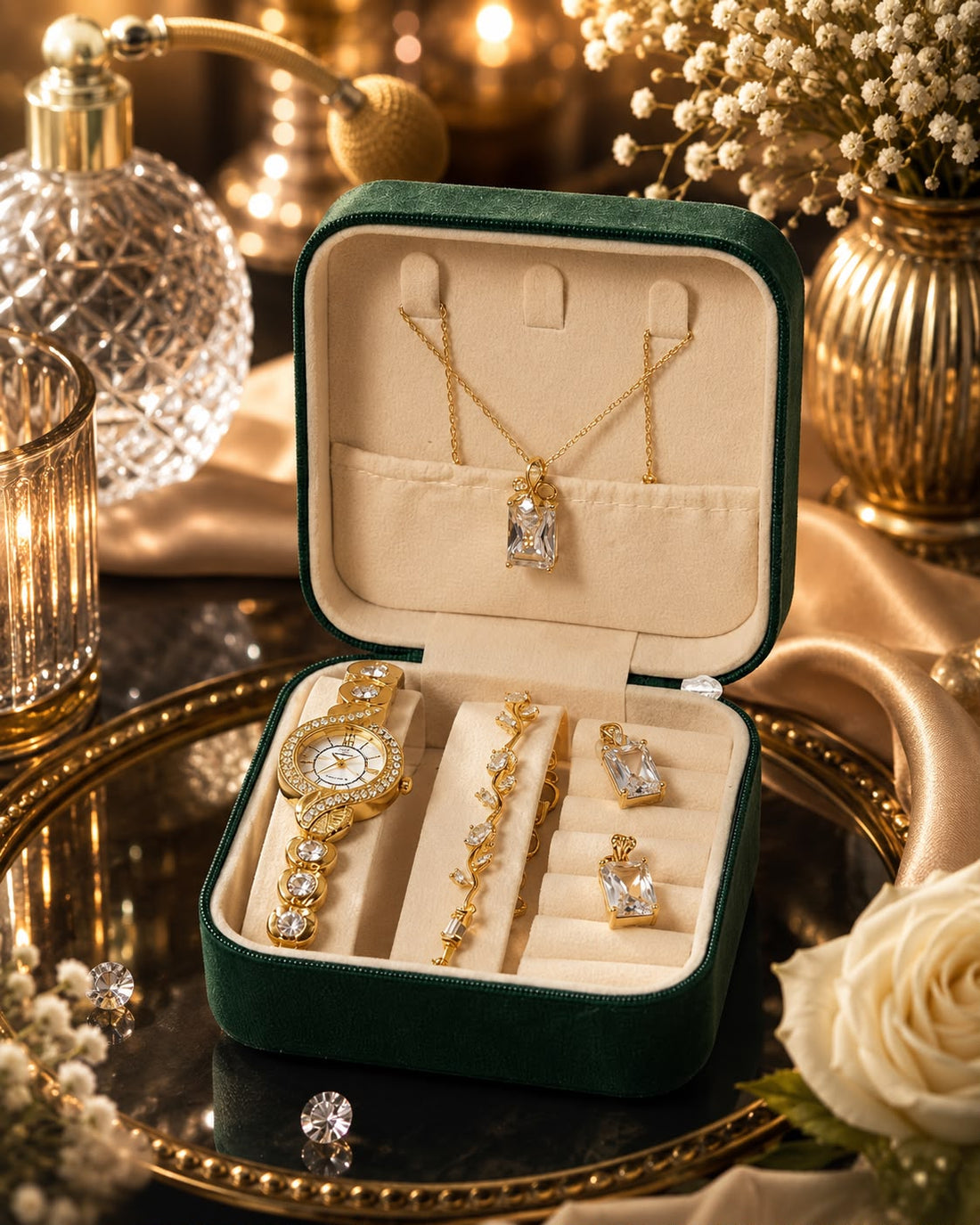 Watch n Pendant Set White (gold-plated)